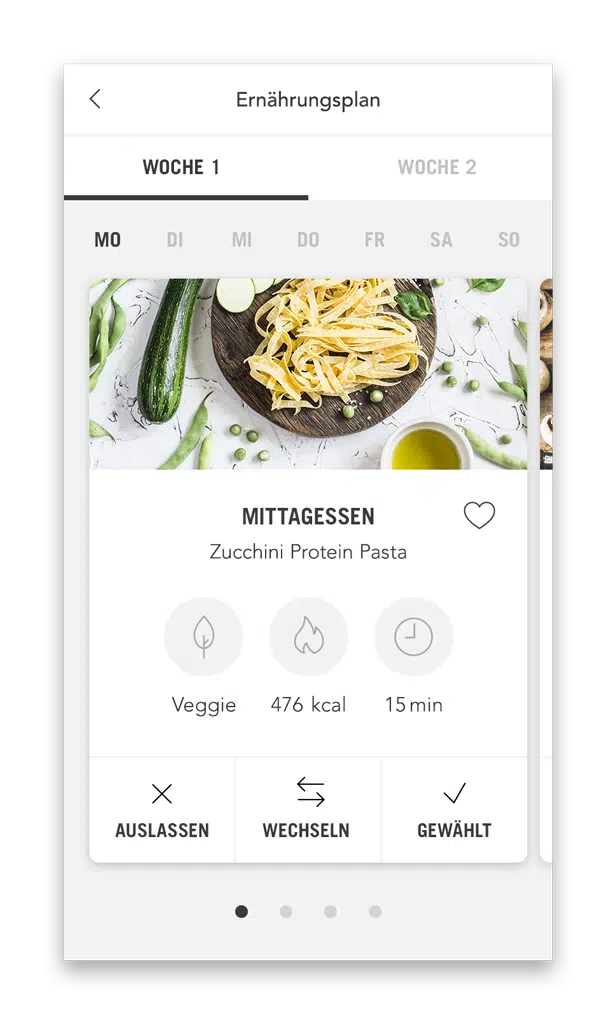 Schlanke Rezepte Ernährungsplan Plan mit Mahlzeiten (Smartphone Ansicht Beispiel Tag)